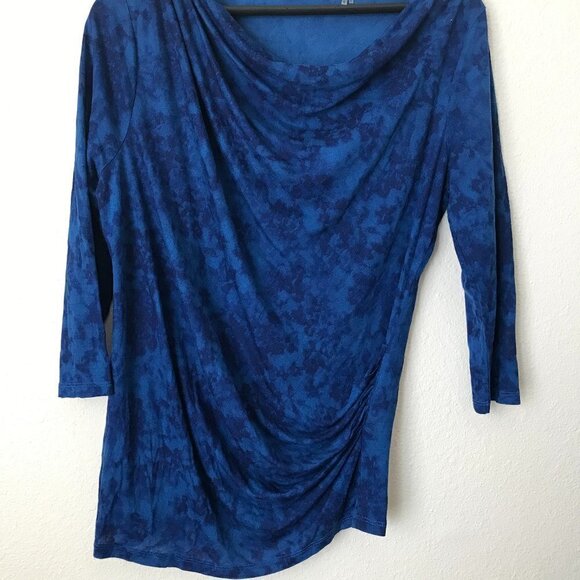 Tahari Wide Boat 3/4 Sleeves Pleated Draped Side Knit Blouse - Picture 5 of 12